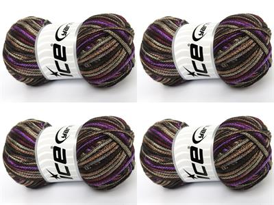 4x100gr. STARRY NIGHT Akrilik Leylak, Kahverengi Tonları, Bakır Yazlık İplikler, Tığ İşi, Zincir, Akrilik