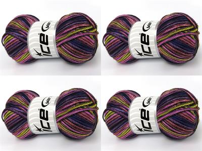 4x100gr. STARRY NIGHT Akrilik Altın, Leylak Tonları, Pembe tonları Yazlık İplikler, Tığ İşi, Zincir, Akrilik