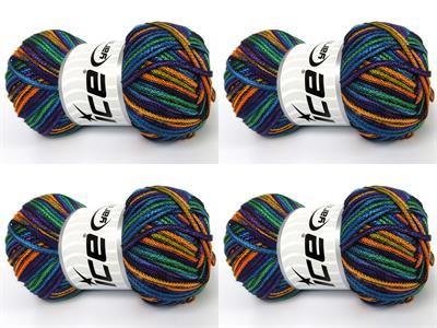 4x100gr. STARRY NIGHT Akrilik Yeşil, Mavi, Mor, Turkuaz, Altın Yazlık İplikler, Tığ İşi, Zincir, Akrilik