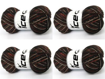 4x100gr. STARRY NIGHT Akrilik Kahverengi Tonları, Bakır Yazlık İplikler, Tığ İşi, Zincir, Akrilik