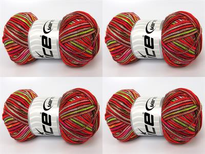 4x100gr. STARRY NIGHT Akrilik Yeşil, Pembe, Kırmızı, Altın, Somon Yazlık İplikler, Tığ İşi, Zincir, Akrilik