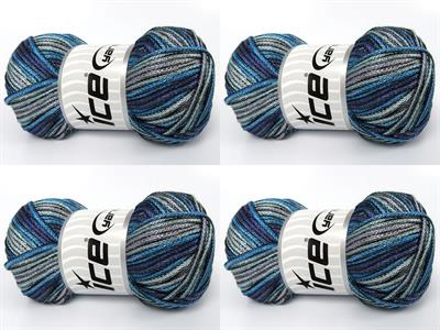 4x100gr. STARRY NIGHT Akrilik Mavi Tonları Yazlık İplikler, Tığ İşi, Zincir, Akrilik