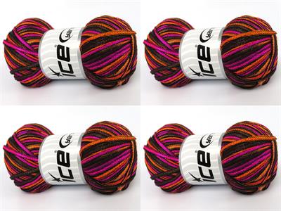 4x100gr. STARRY NIGHT Akrilik Kahverengi, Neon Pembe, Neon Turuncu Yazlık İplikler, Tığ İşi, Zincir, Akrilik