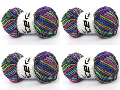 4x100gr. STARRY NIGHT Akrilik Yeşil, Pembe, Mavi, Mor, Turkuaz Yazlık İplikler, Tığ İşi, Zincir, Akrilik