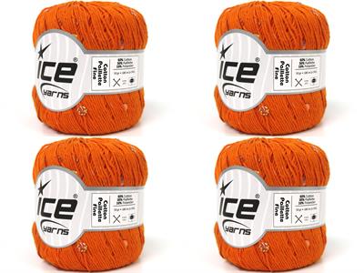 4x50gr. COTTON PAILLETTE FINE Pamuk Turuncu Metalik Simli, Yazlık İplikler, Pamuk, Boncuklu Pullu