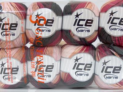 Lot of 8 Skeins Ice Yarns ALARA BATIK (50% Cotton) Yarn Black Pink Shades Burgundy Light Salmon