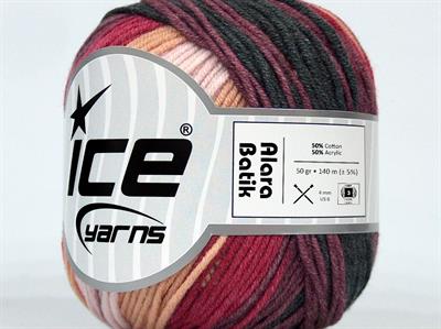 Lot of 8 Skeins Ice Yarns ALARA BATIK (50% Cotton) Yarn Black Pink Shades Burgundy Light Salmon