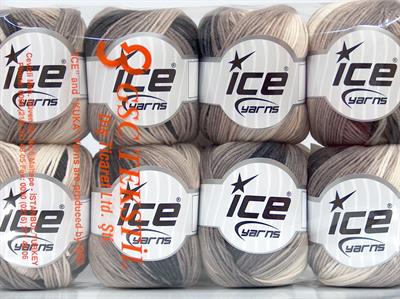 Lot of 8 Skeins Ice Yarns ALARA BATIK (50% Cotton) Yarn Black Camel Shades Cream
