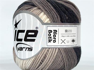 Lot of 8 Skeins Ice Yarns ALARA BATIK (50% Cotton) Yarn Black Camel Shades Cream