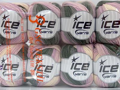 Lot of 8 Skeins Ice Yarns ALARA BATIK (50% Cotton) Yarn Black Pink Shades Grey Cream