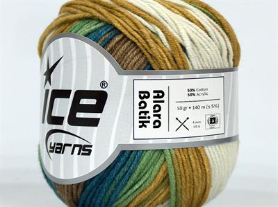 Lot of 8 Skeins Ice Yarns ALARA BATIK (50% Cotton) Yarn Green Shades Blue