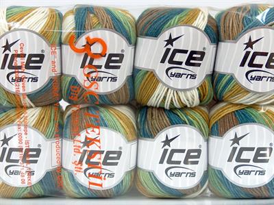 Lot of 8 Skeins Ice Yarns ALARA BATIK (50% Cotton) Yarn Green Shades Blue