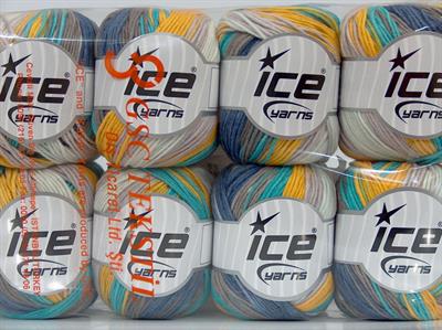 Lot of 8 Skeins Ice Yarns ALARA BATIK (50% Cotton) Yarn Camel Lilac Cream Turquoise Blue Yellow