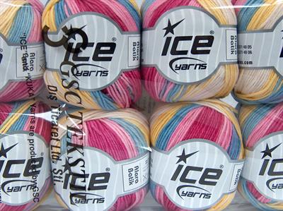 Lot of 8 Skeins Ice Yarns ALARA BATIK (50% Cotton) Yarn Pink Shades Blue Yellow Light Cream