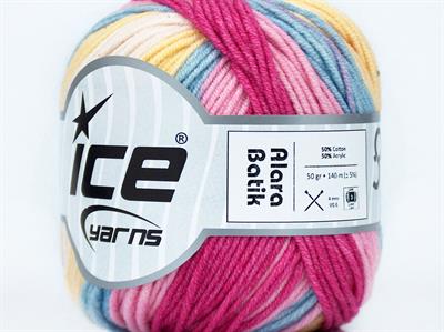 Lot of 8 Skeins Ice Yarns ALARA BATIK (50% Cotton) Yarn Pink Shades Blue Yellow Light Cream