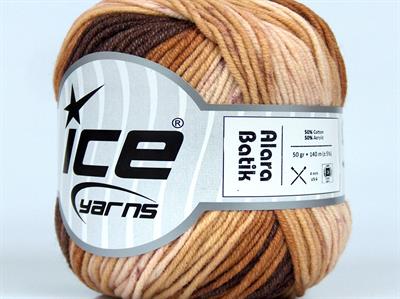 Lot of 8 Skeins Ice Yarns ALARA BATIK (50% Cotton) Yarn Brown Shades Maroon Beige Shades