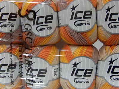 Lot of 8 Skeins Ice Yarns ALARA BATIK (50% Cotton) Yarn Dark Beige Cream Yellow Orange