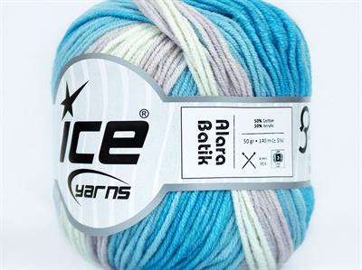 Lot of 8 Skeins Ice Yarns ALARA BATIK (50% Cotton) Yarn Blue Shades Light MintGreen Light Grey