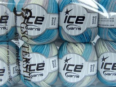 Lot of 8 Skeins Ice Yarns ALARA BATIK (50% Cotton) Yarn Blue Shades Light MintGreen Light Grey