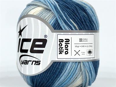 Lot of 8 Skeins Ice Yarns ALARA BATIK (50% Cotton) Yarn Blue Shades Light Grey Light Cream
