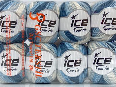 Lot of 8 Skeins Ice Yarns ALARA BATIK (50% Cotton) Yarn Blue Shades Light Grey Light Cream