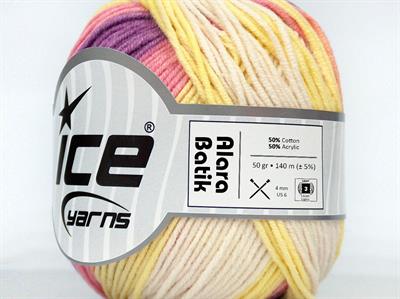 Lot of 8 Skeins Ice Yarns ALARA BATIK (50% Cotton) Yarn Lilac Pink Yellow Light Cream