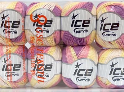 Lot of 8 Skeins Ice Yarns ALARA BATIK (50% Cotton) Yarn Lilac Pink Yellow Light Cream