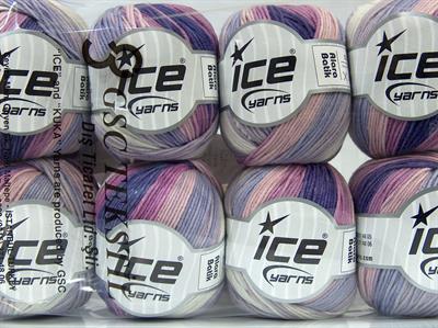 8x50gr. ALARA BATIK Beyaz, Leylak Tonları Pamuk, Akrilik Yazlık İplikler, Pamuk