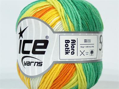 Lot of 8 Skeins Ice Yarns ALARA BATIK (50% Cotton) Yarn Green Shades Orange Yellow White