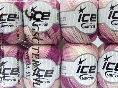 Lot of 8 Skeins Ice Yarns ALARA BATIK (50% Cotton) Yarn Pink Shades Lavender White