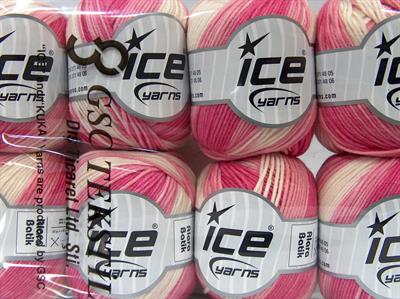 Lot of 8 Skeins Ice Yarns ALARA BATIK (50% Cotton) Yarn Pink Shades White