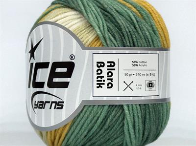 Lot of 8 Skeins Ice Yarns ALARA BATIK (50% Cotton) Yarn Green Shades Yellow Light Cream