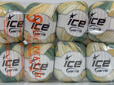 Lot of 8 Skeins Ice Yarns ALARA BATIK (50% Cotton) Yarn Green Shades Yellow Light Cream