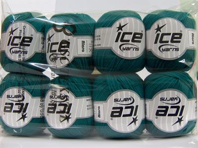 Lot of 8 Skeins Ice Yarns ALARA (50% Cotton) Hand Knitting Yarn Emerald Green