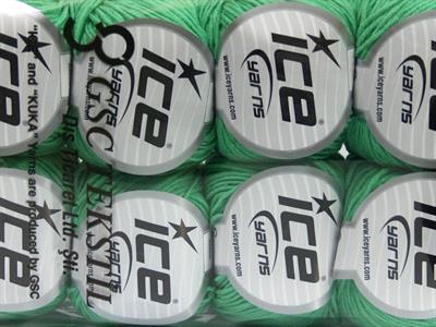 Lot of 8 Skeins Ice Yarns ALARA (50% Cotton) Hand Knitting Yarn Light Green