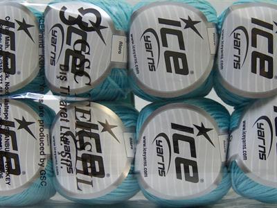 Lot of 8 Skeins Ice Yarns ALARA (50% Cotton) Hand Knitting Yarn Light Turquoise