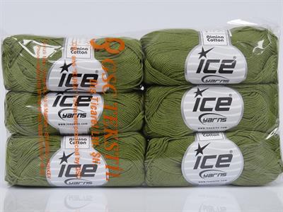 6x50gr. ALMINA COTTON Merserize Pamuk Haki Yazlık İplikler, Pamuk, %100 Pamuk