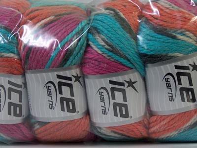 4x100gr. ALPACA BULKY MAGIC Alpaka, Yün, Akrilik Turuncu, Turkuaz, Fuşya Lüks, Alpaka, Kışlık, Batik Desenli, Kalın