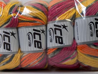 4x100gr. ALPACA BULKY MAGIC Alpaka, Yün, Akrilik Turuncu, Sarı, Fuşya Lüks, Alpaka, Kışlık, Batik Desenli, Kalın
