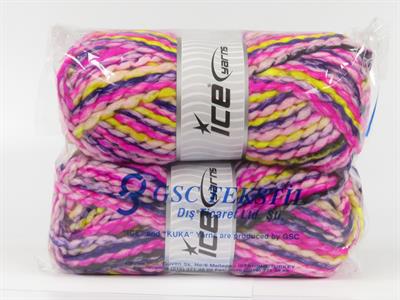 Lot of 2 x 150gr Skeins Ice Yarns ALPINE WOOL COLOR (30% Wool) Yarn Pink Shades Purple Black Neon Yellow