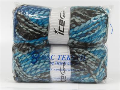Lot of 2 x 150gr Skeins Ice Yarns ALPINE WOOL COLOR (30% Wool) Yarn Turquoise Shades Black