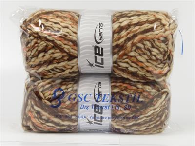 Lot of 2 x 150gr Skeins Ice Yarns ALPINE WOOL COLOR (30% Wool) Yarn Brown Cream Orange