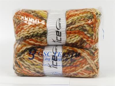 Lot of 2 x 150gr Skeins Ice Yarns ALPINE WOOL COLOR (30% Wool) Yarn Gold Shades Green Brown Beige