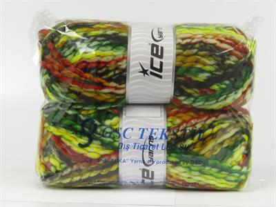 Lot of 2 x 150gr Skeins Ice Yarns ALPINE WOOL COLOR (30% Wool) Yarn Green Shades Gold