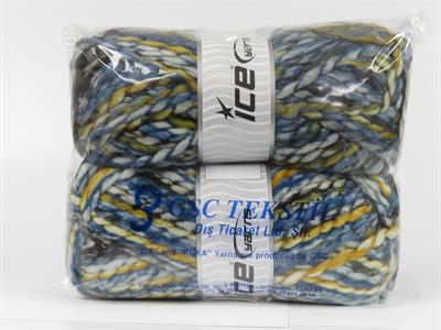 Lot of 2 x 150gr Skeins Ice Yarns ALPINE WOOL COLOR (30% Wool) Yarn Blue Shades Gold Black Green