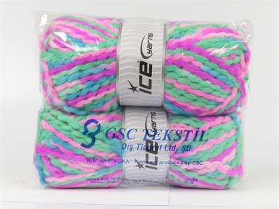 Lot of 2 x 150gr Skeins Ice Yarns ALPINE WOOL COLOR (30% Wool) Yarn Pink Shades Green Turquoise