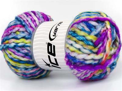 Lot of 2 x 150gr Skeins Ice Yarns ALPINE WOOL COLOR (30% Wool) Yarn Turquoise Fuchsia Green White