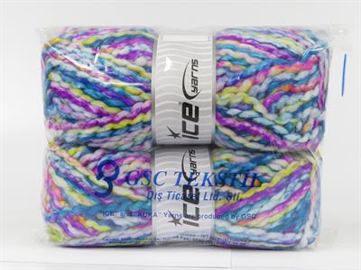 Lot of 2 x 150gr Skeins Ice Yarns ALPINE WOOL COLOR (30% Wool) Yarn Turquoise Fuchsia Green White