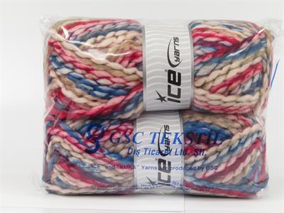 Lot of 2 x 150gr Skeins Ice Yarns ALPINE WOOL COLOR (30% Wool) Yarn Blue Red Beige Pink