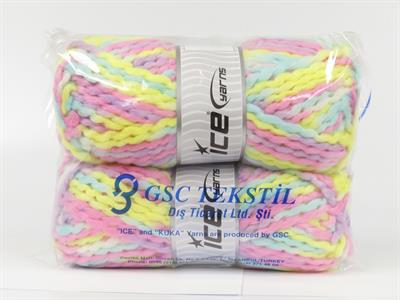Lot of 2 x 150gr Skeins Ice Yarns ALPINE WOOL COLOR (30% Wool) Yarn Lilac Pink Yellow Turquoise